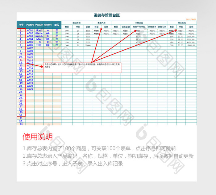 财务进销存系统自动计算Excel模板