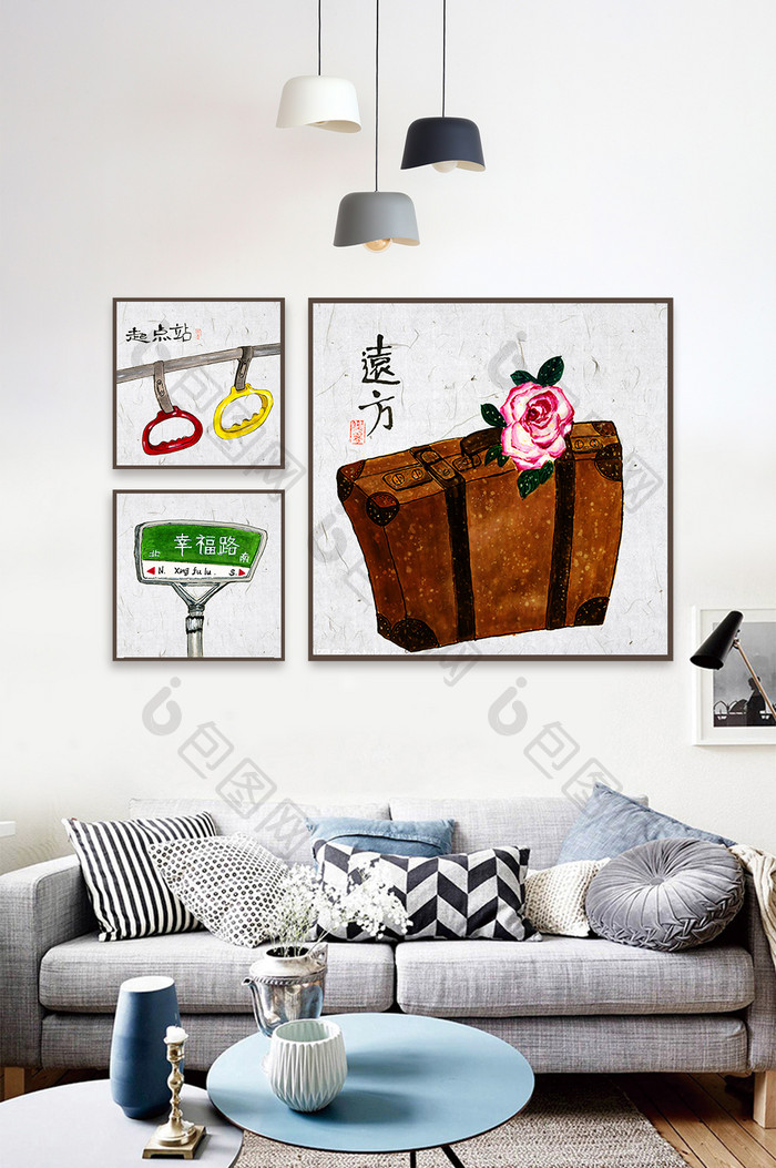 中国风手绘写意田园小清新客厅装饰画