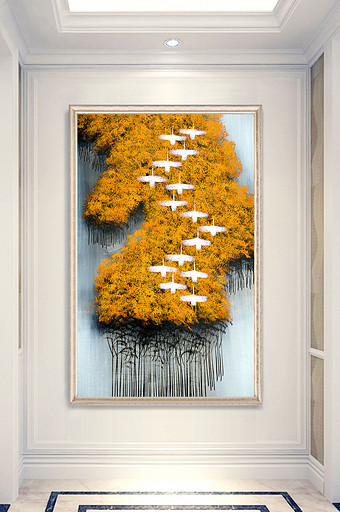 北欧手绘桦树抽象玄关装饰画图片