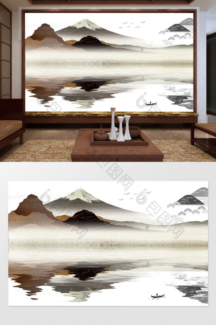现代简约中式山水风景立体图案装饰画