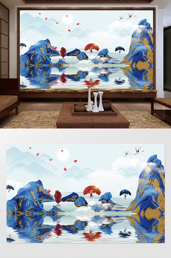 现代时尚山水风景立体画艺术图案背景墙图片