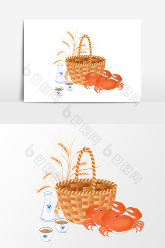 卡通手绘螃蟹设计元素图片