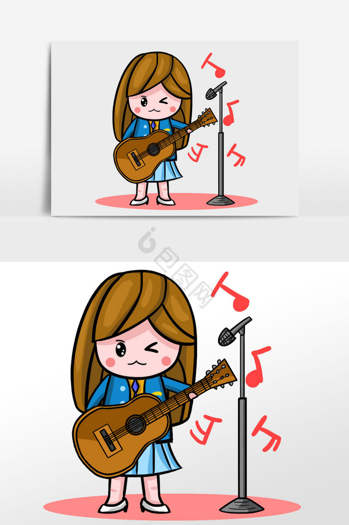 音乐节女孩吉他插画图片