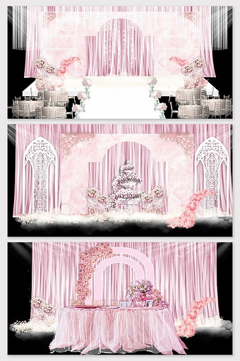 现代简约粉色小清新婚礼舞台布置效果图图片