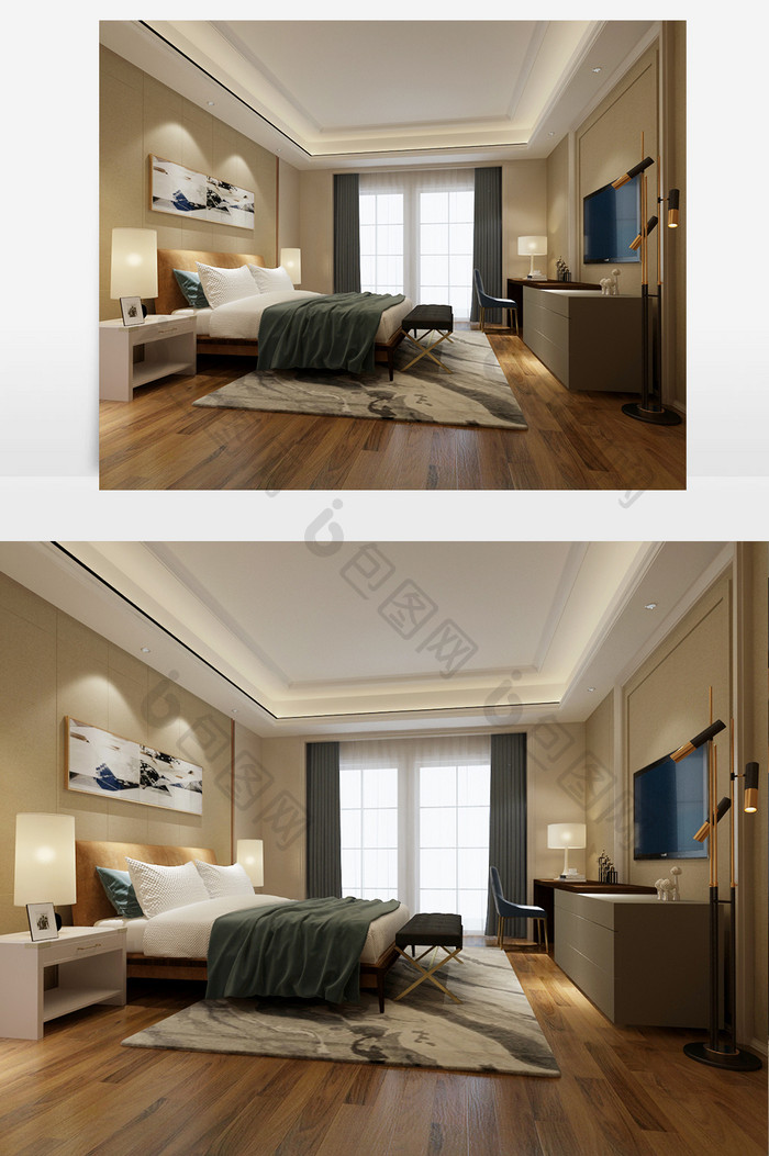 现代温馨卧室设计效果图