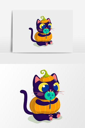 手绘卡通玩具猫插画元素图片