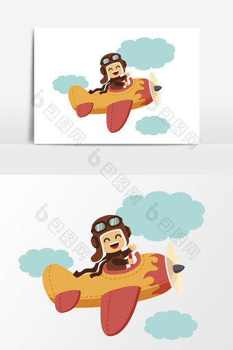 卡通人物飞行员卡通飞机旅游素材图片