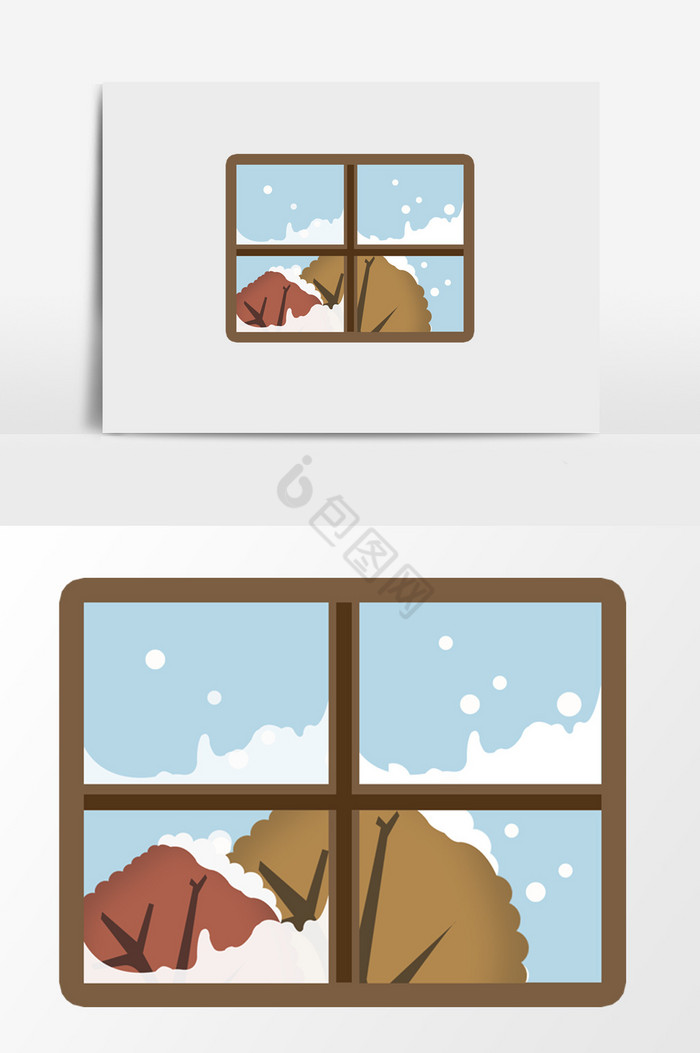窗外雪景插画图片