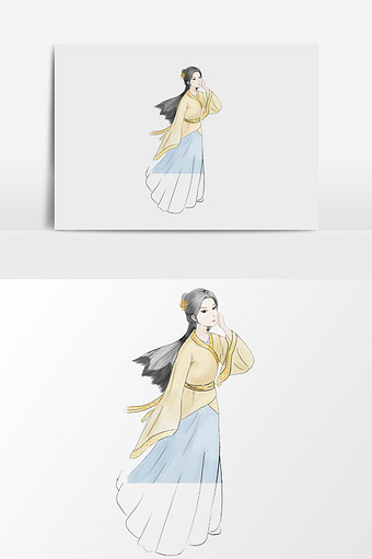 手绘古代美女插画元素图片