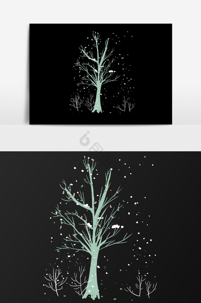 雪天的树插画图片