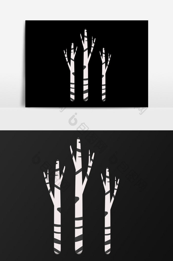 手绘三棵树插画元素