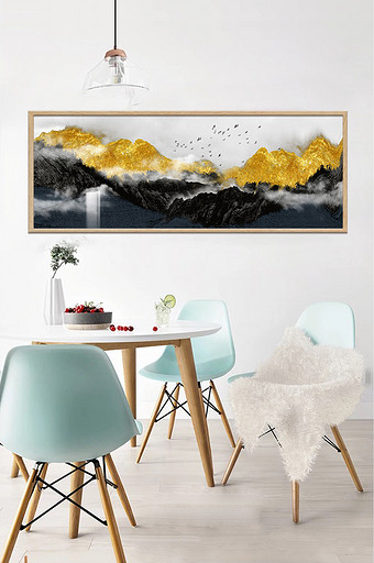 北欧风抽象山水金箔装饰画图片