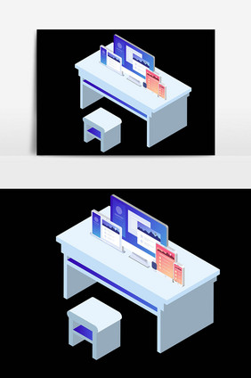 矢量办公桌电脑素材设计