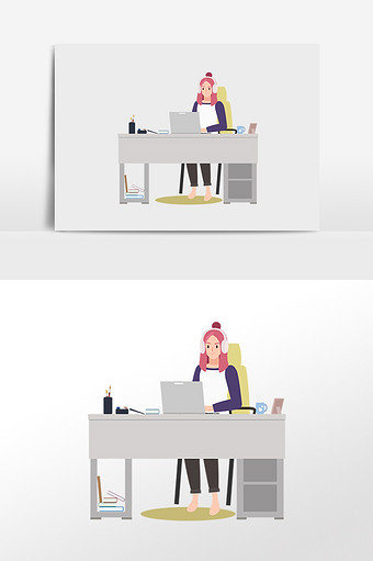 设计师自由职业坐着工作女扁平化矢量插画元图片