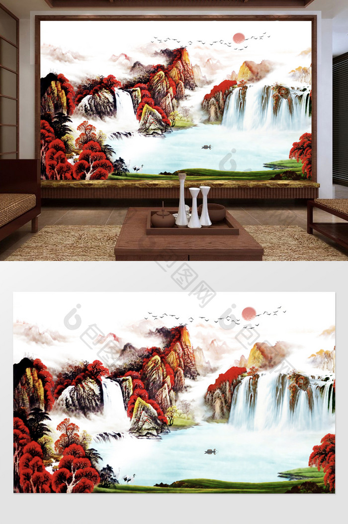 中国风鸿运当头风景国画电视背景墙