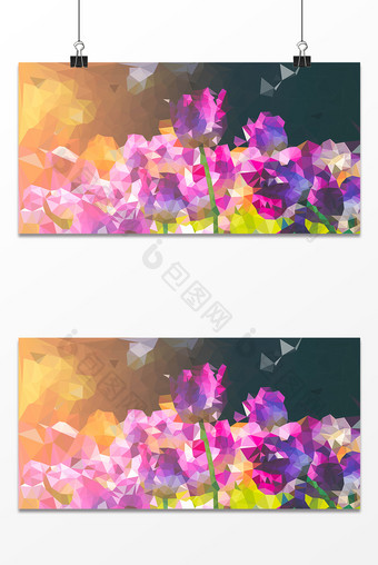 风景花卉梦幻低多边形抽象背景展板设计图片