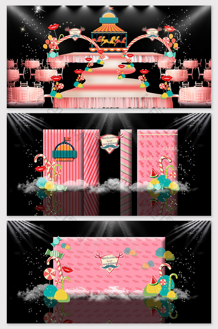 浪漫粉色棒棒糖卡通系列婚礼效果图