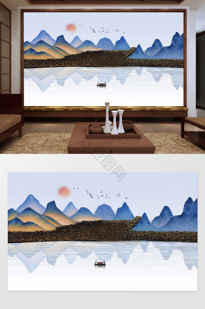 新中式抽象浮雕立体山水装饰画电视背景墙图片