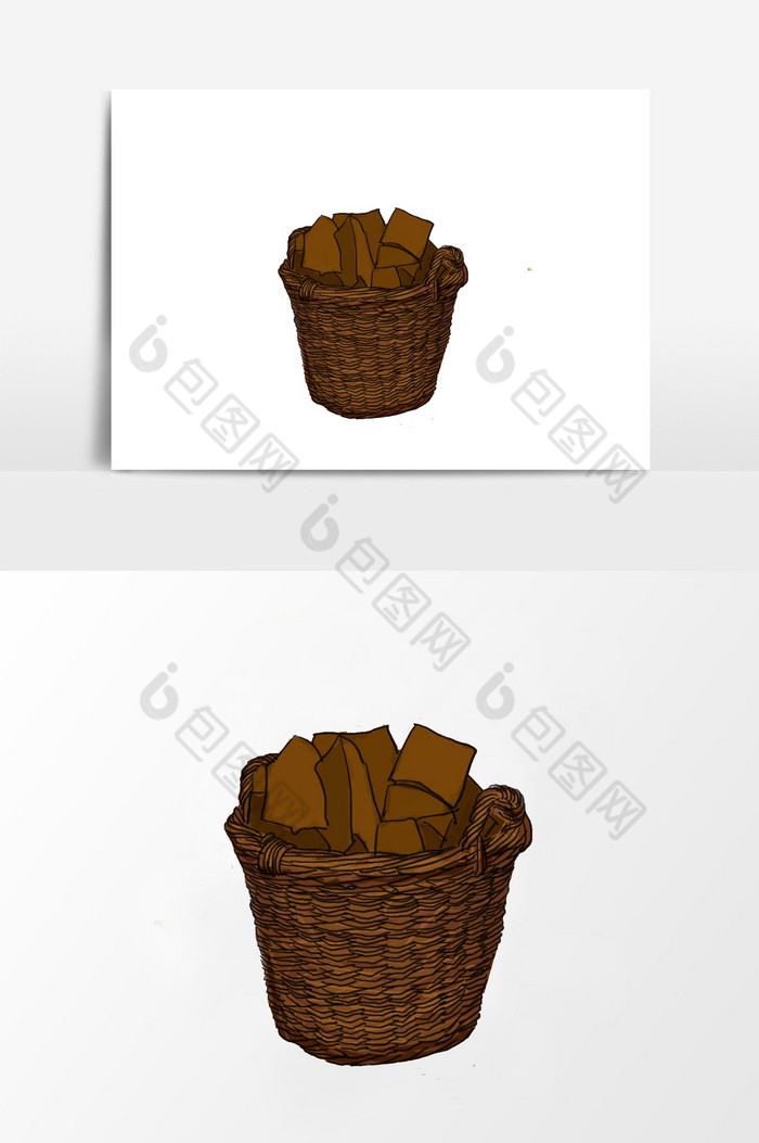 淡彩国画的竹篓箩筐元素图片