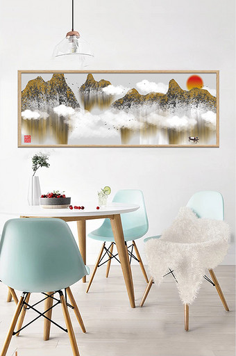 中国风文艺山峦风景书房酒店客厅创意装饰画图片