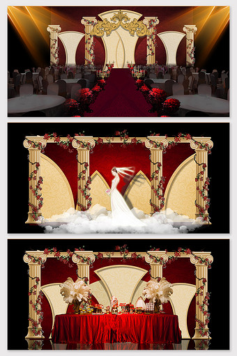 红色高端玫瑰主题宫廷式婚礼效果图图片
