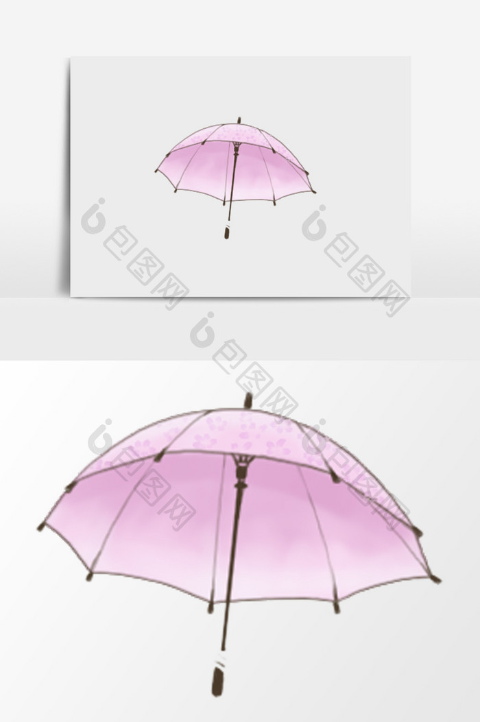 手绘粉色雨伞插画元素