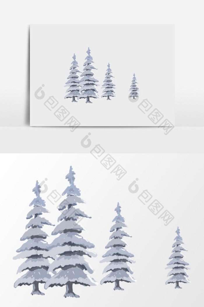 手绘雪地树木插画元素
