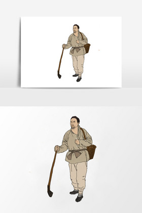 淡彩国画的民国时期背筐罗人物