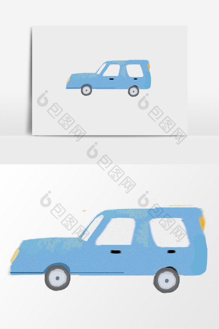 手绘蓝色汽车插画元素