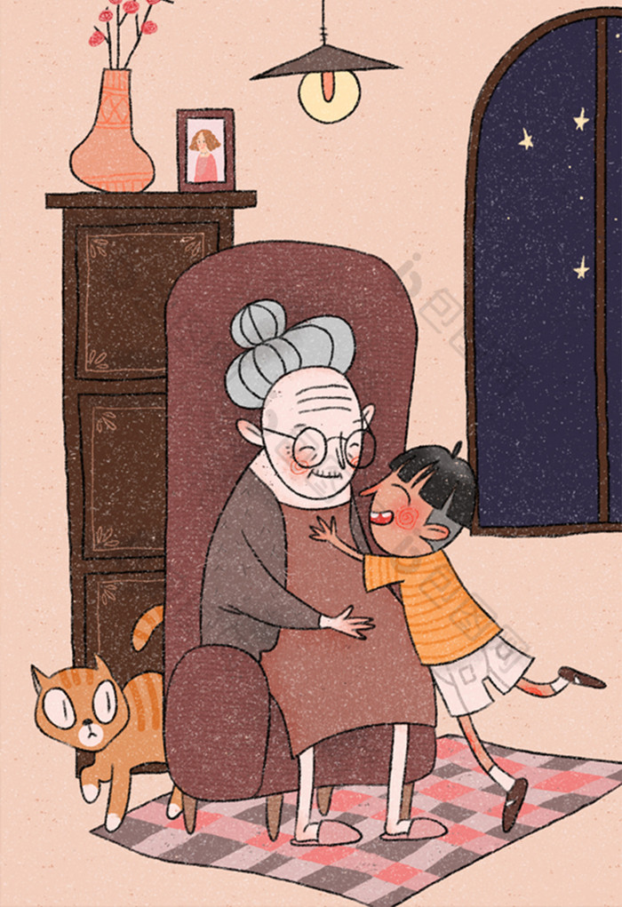 暖色调温馨感恩节重阳节亲情团聚欢乐插画图片