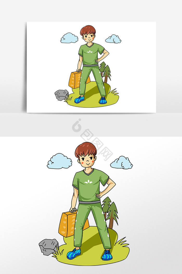 假期提行李旅游男孩插画图片