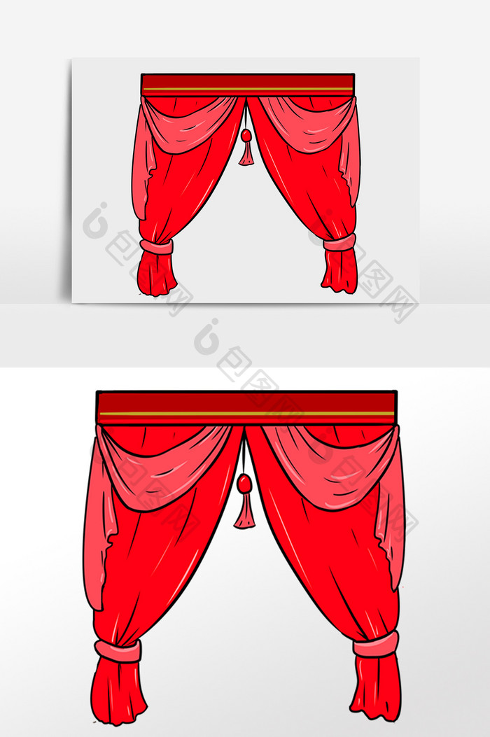 手绘舞台闭幕帷幕插画元素
