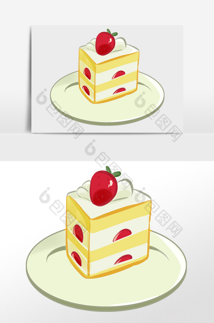 手绘甜点草莓夹心蛋糕插画元素