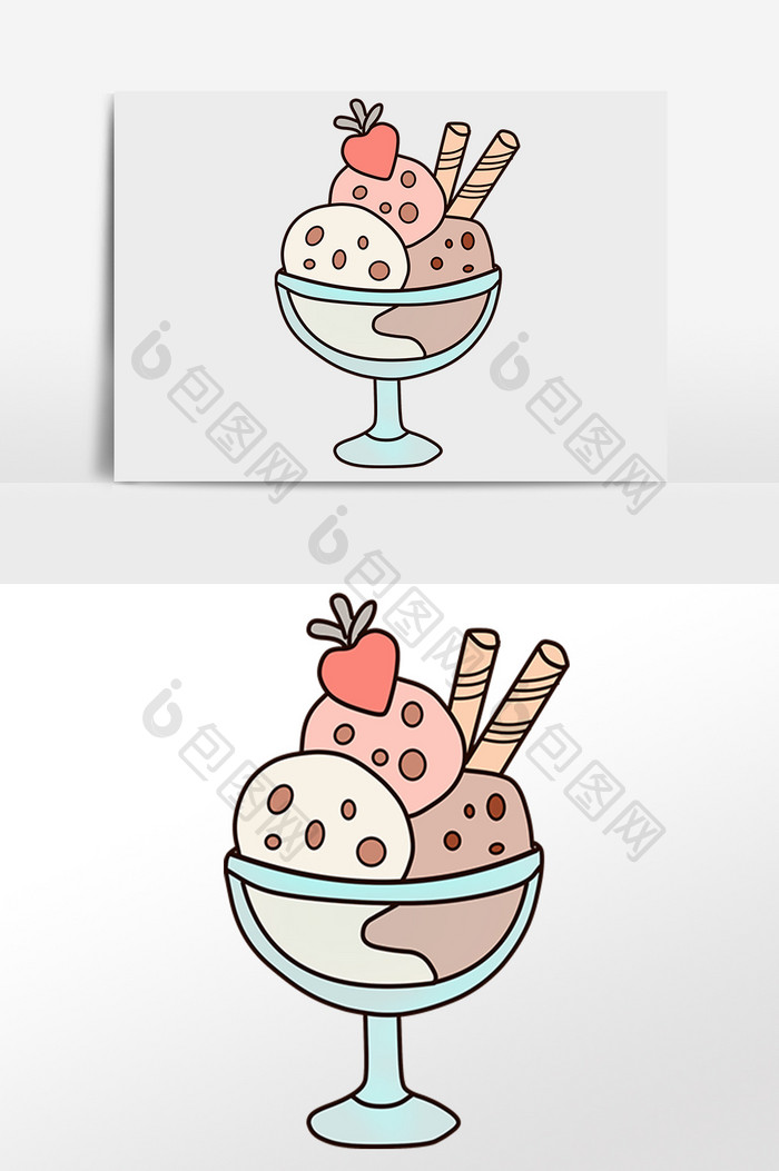 手绘冷饮草莓冰淇淋插画元素