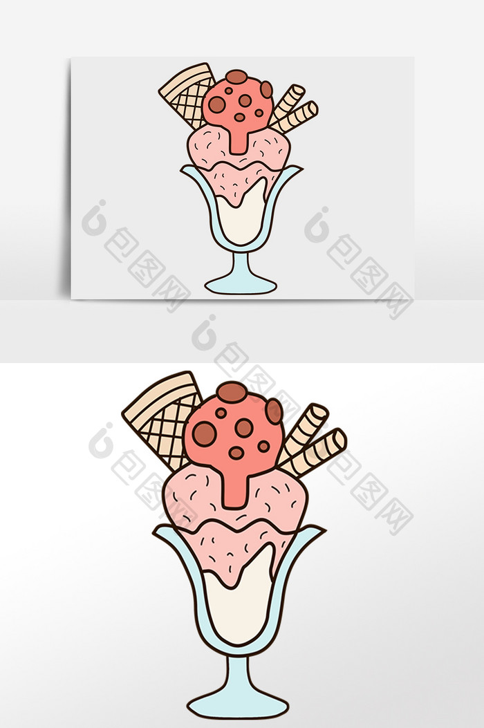 手绘甜点奶油冰淇淋杯插画元素
