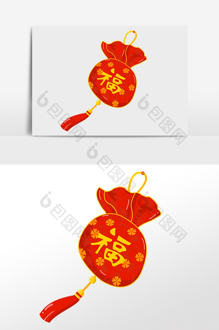 手绘春节红色福袋插画元素