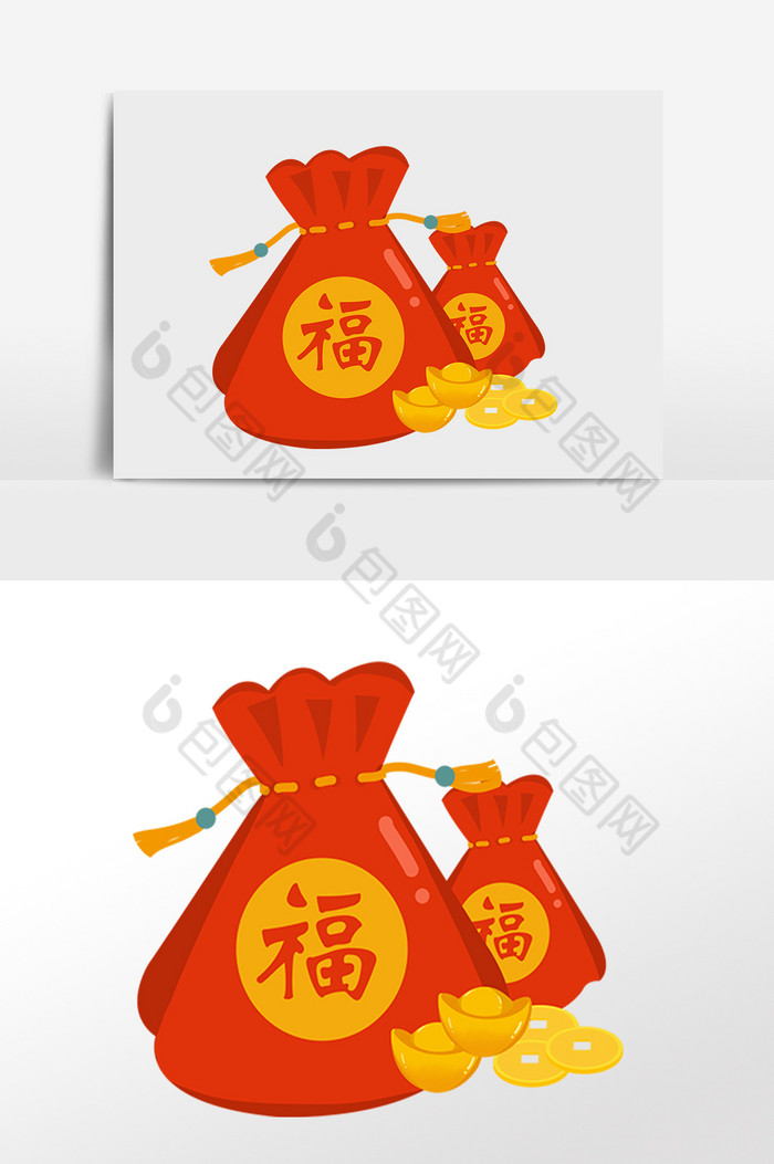 红色福袋春节手绘图片