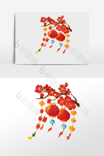手绘春节装饰挂饰灯笼插画元素图片