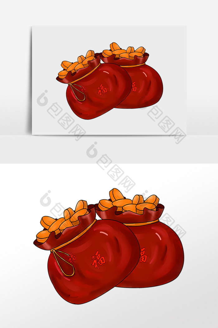 手绘节日福袋钱袋插画元素