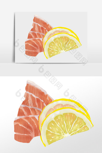 手绘美食柠檬里脊肉插画元素图片