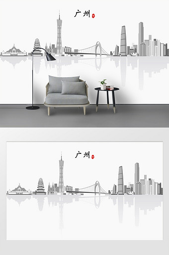 广州城市手绘风景背景墙图片