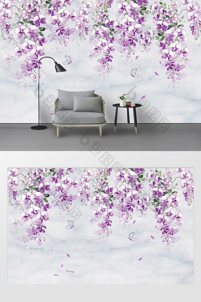 紫色香薰花卉唯美背景墙