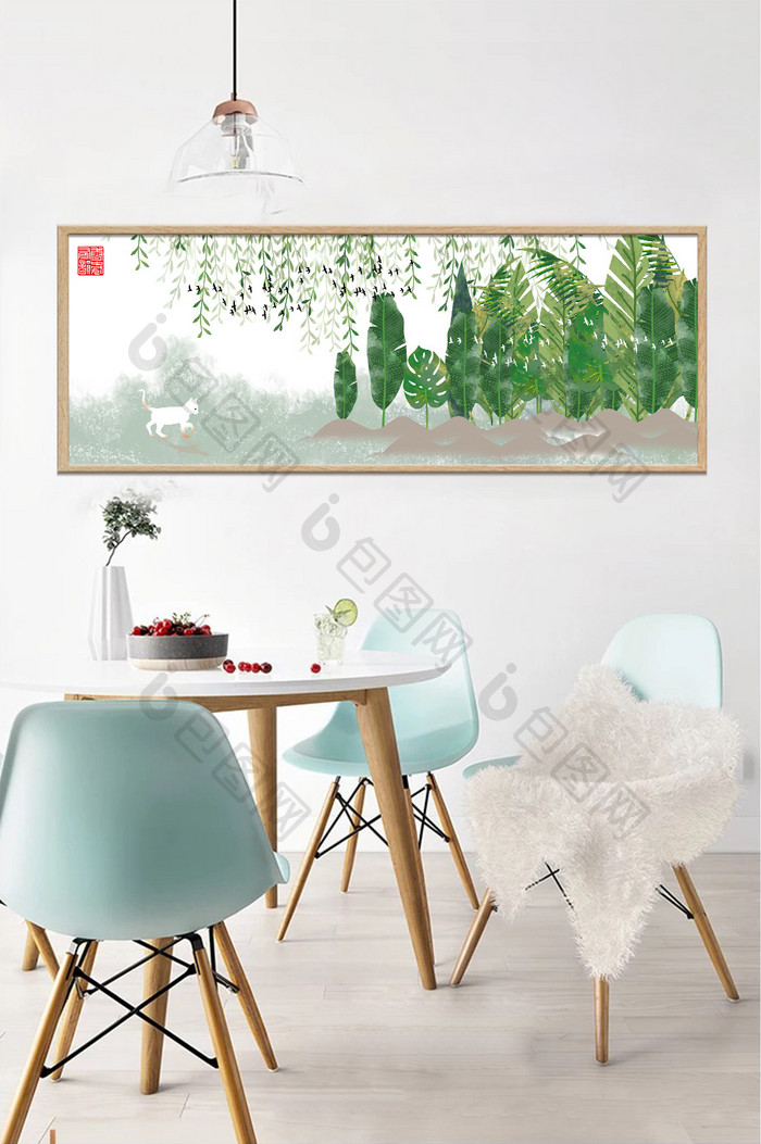 文艺中国风民俗淡彩植物风景书房客厅装饰画