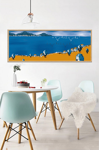 手绘大气北欧地中海风景客厅卧室创意装饰画图片