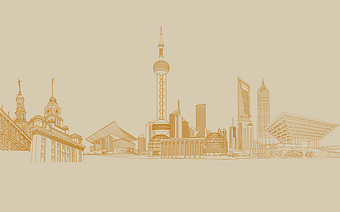 香港城市风景线稿背景墙图片