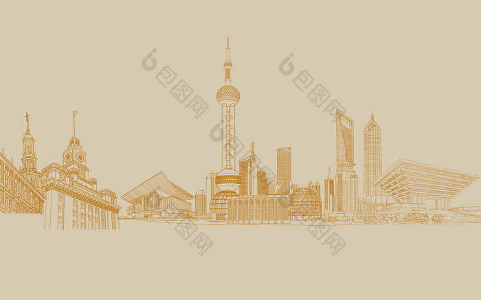 香港城市风景线稿背景墙图片图片
