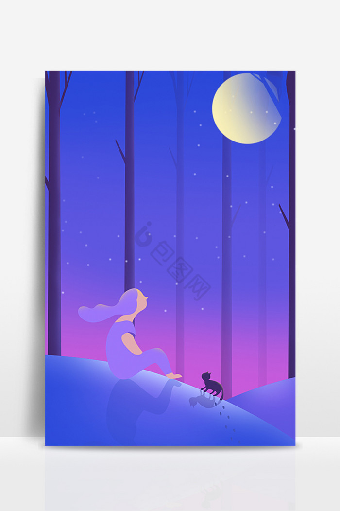 梦幻中秋浪漫插画图片