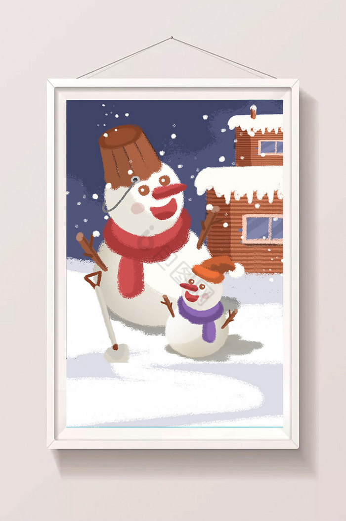 大雪节气雪人插画图片
