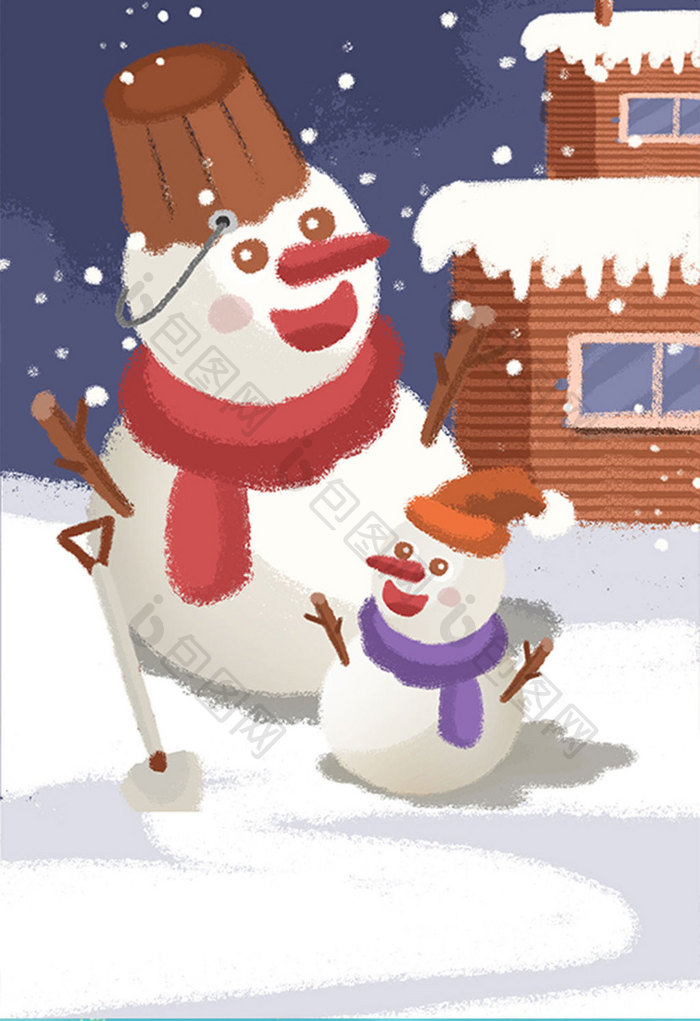 可爱卡通大雪节气雪人插画