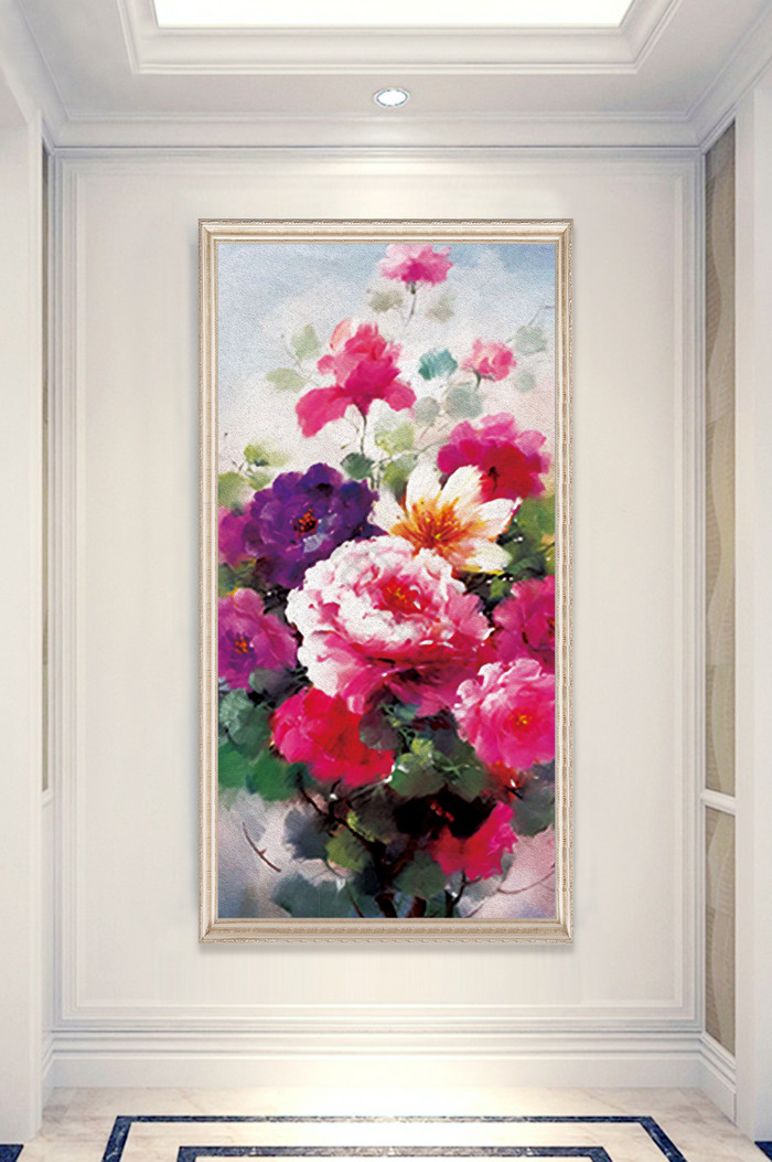 花卉油画玄关背景墙图片